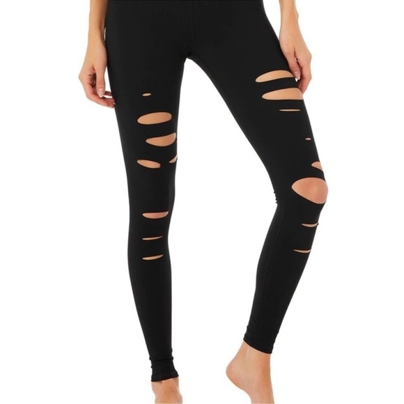 Alo Dark Gray High-Waist Ripped Warrior Legging / small - Picture 3 of 13